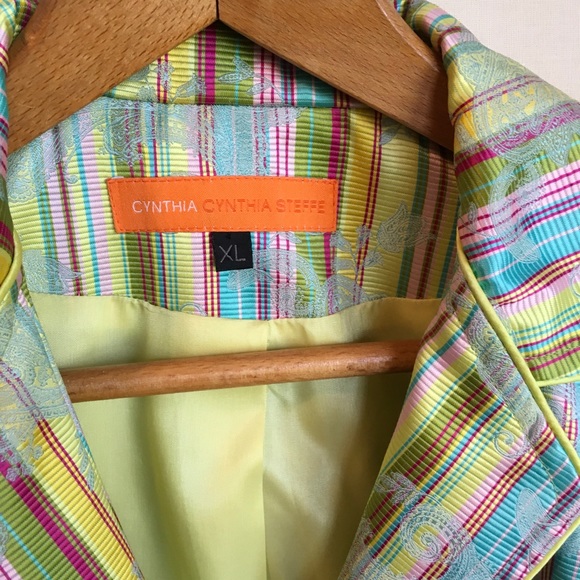 Cynthia Steffe Ladies Blazer Candystripe/Paisley Sz XL Jewelled Brooch Closure - Picture 6 of 8